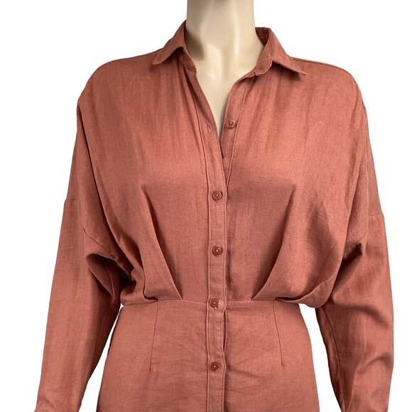 Abercrombie & Fitch Button-Up Linen-Blend Dress Size Small Rust Long SLeeve - Picture 6 of 8